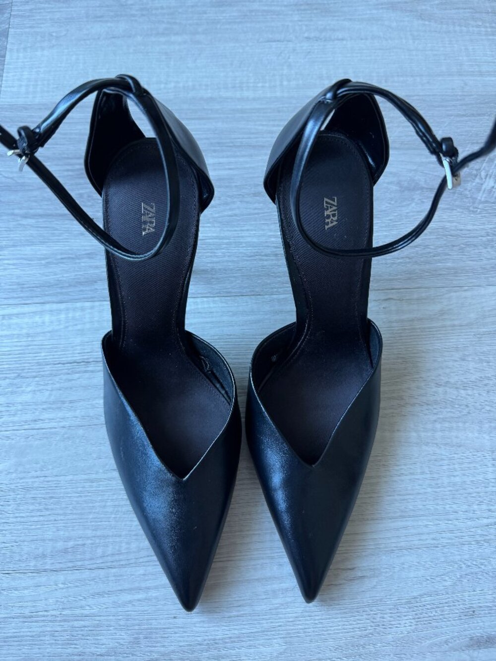 ZARA Black Slingback Ankle Strap Heels Pointed Toe Stiletto NWOT EU 41 / US 10